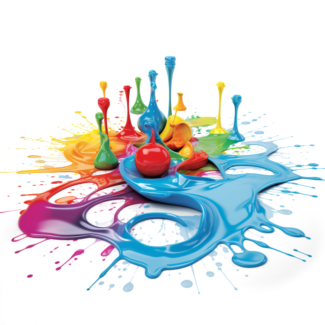 Colorful paint splashes in chess piece shapes, symbolizing dynamic, innovative, and strategic decisions.